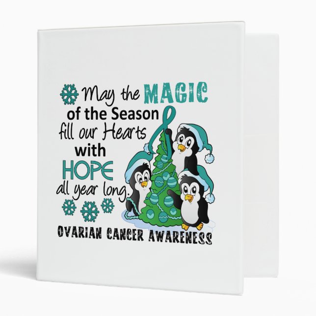 Christmas Penguins Ovarian Cancer 3 Ring Binder (Front/Inside)