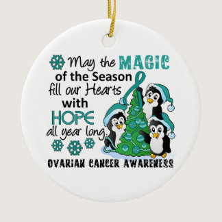 Christmas Penguins Ovarian Cancer Ceramic Ornament