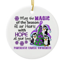 Christmas Penguins Pancreatic Cancer Ceramic Ornament