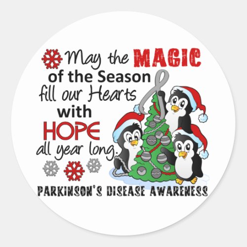 Christmas Penguins Parkinsons Disease Classic Round Sticker