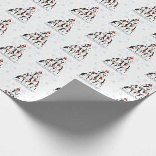 Christmas Penguins Pattern with Snow Flakes Wrapping Paper