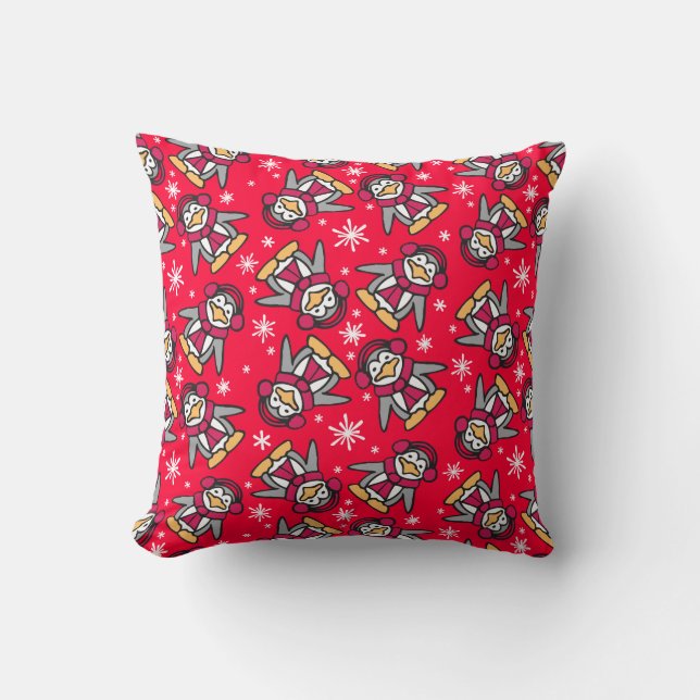 Christmas penguins red gold grey throw pillow (Front)