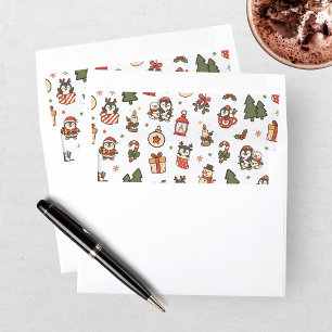 Christmas Penguins Red Green Envelope Liner