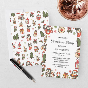 Christmas Penguins Red Green Invitation