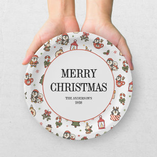 Christmas Penguins Red Green Paper Plates
