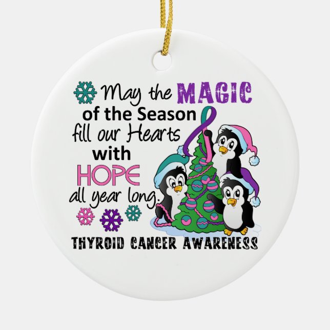 Christmas Penguins Thyroid Cancer Ceramic Ornament (Front)