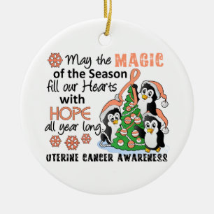 Christmas Penguins Uterine Cancer Ceramic Ornament