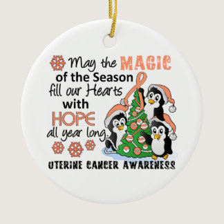 Christmas Penguins Uterine Cancer Ceramic Ornament
