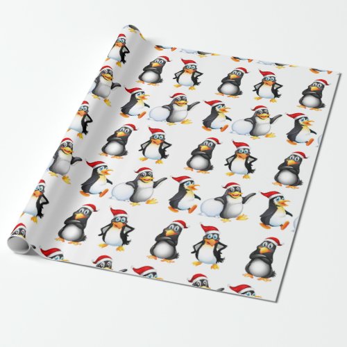 Christmas Penguins Watercolor Wrapping Paper