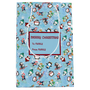 Christmas penguins winter sports Cute Funny Medium Gift Bag