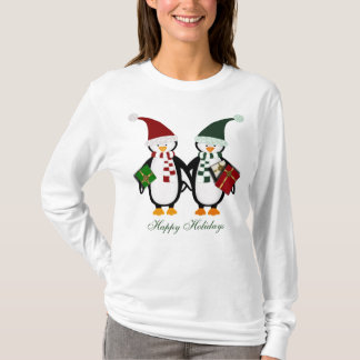 Christmas Penguins with Gifts Ladies Tshirt