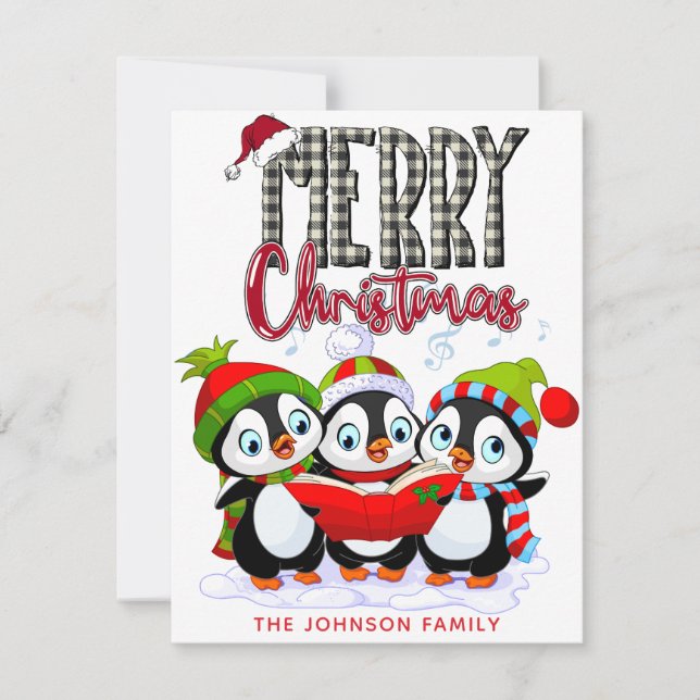 Christmas Penguins With Santa Cap Holiday Card (Front)