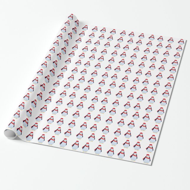 Christmas Penguins Wrapping Paper (Unrolled)
