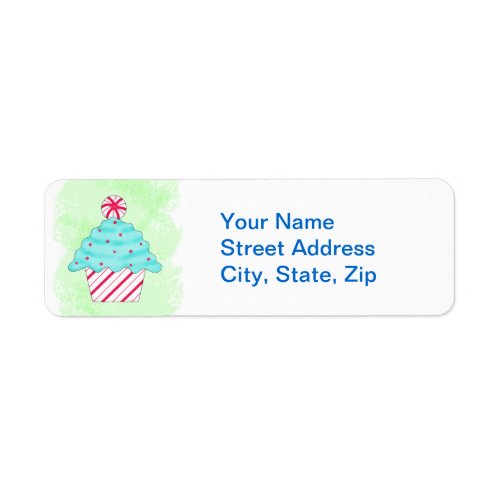 Christmas Pepperment Cupcake Green Custom Address Label