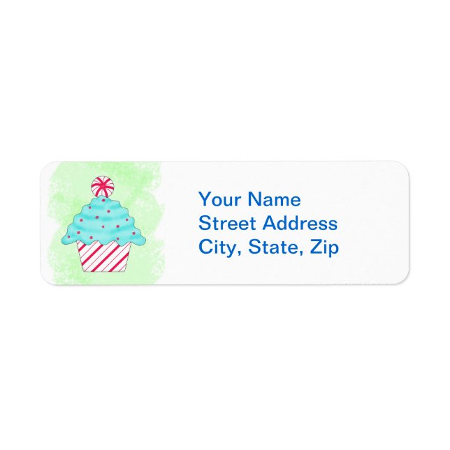 Christmas Pepperment Cupcake Green Custom Address Label (Front)