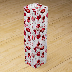 Christmas Peppermint Candy Cane Ornament Floral Wine Box