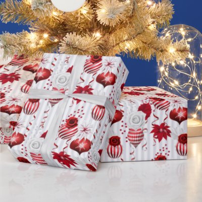 Christmas Peppermint | Candy Cane Ornament Floral Wrapping Paper