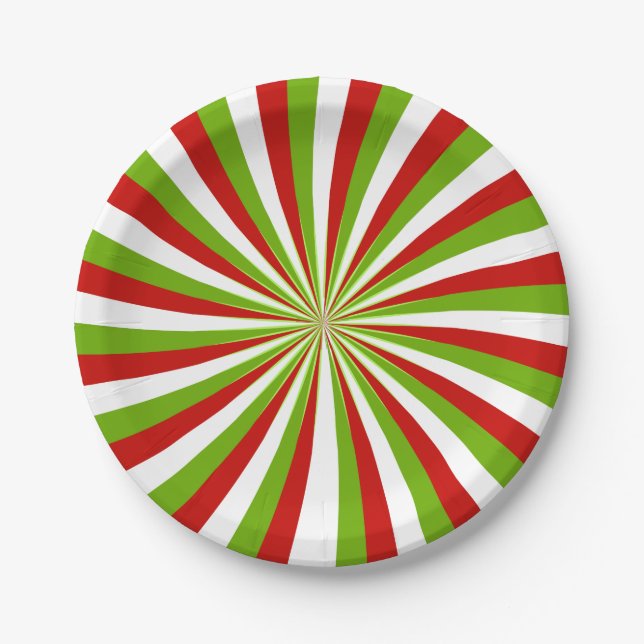 Christmas Peppermint Candy Cane Pinwheel Paper Plates (Front)
