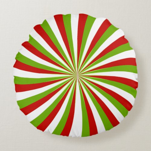 Christmas Peppermint Candy Cane Pinwheel Round Pillow