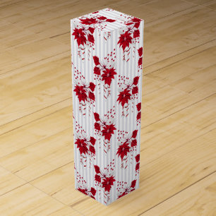Christmas Peppermint Candy Cane Poinsettia Holly Wine Box