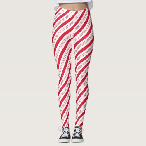 Christmas Peppermint Candy Cane Stripes Leggings