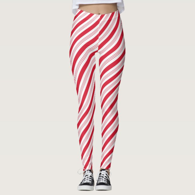 Christmas Peppermint Candy Cane Stripes Leggings (Front)