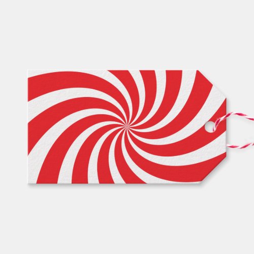 Christmas Peppermint Candy Cane Swirl Red Gift Tag