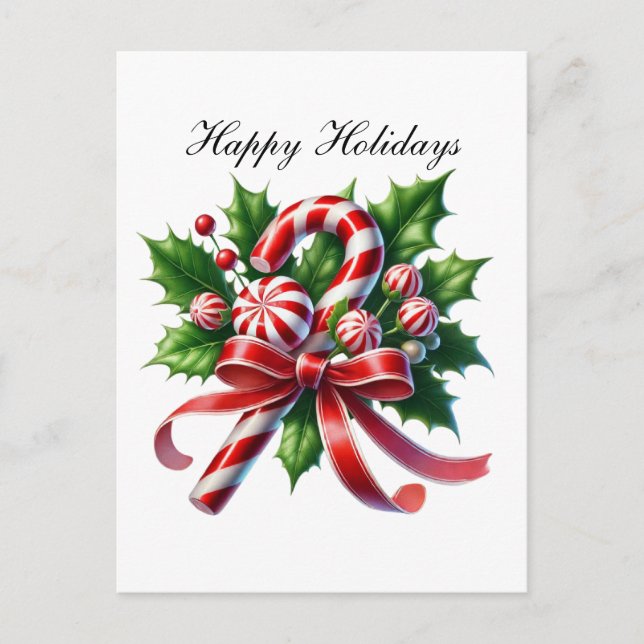 Christmas peppermint candy festive Customizable  Holiday Postcard (Front)