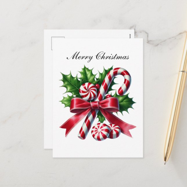 Christmas peppermint candy festive  holiday postcard (Front/Back In Situ)