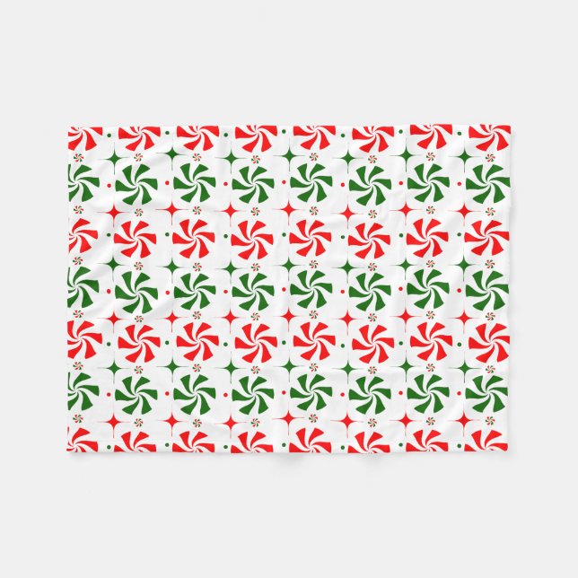 Christmas Peppermint Candy Fleece Blanket (Front (Horizontal))