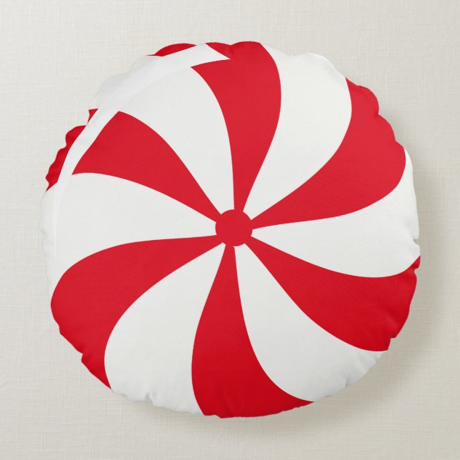 Christmas Peppermint Candy Round Holiday Pillow (Front)