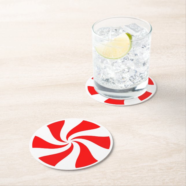 Christmas Peppermint Candy Round Paper Coaster (Insitu)