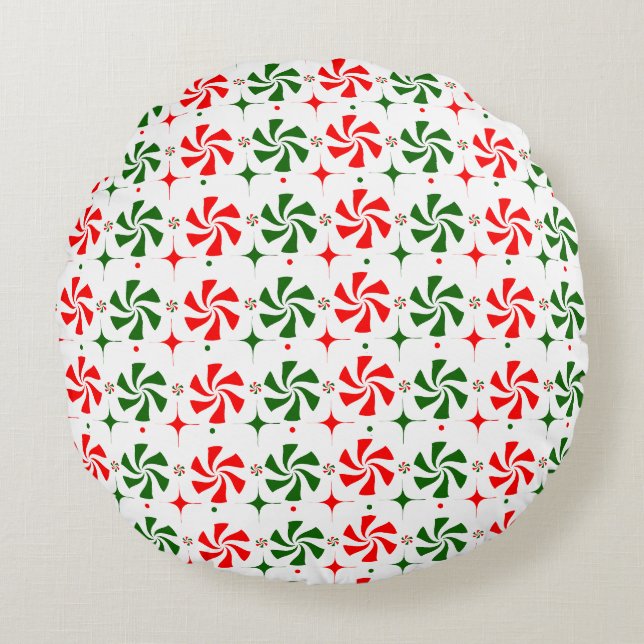 Christmas Peppermint Candy Round Pillow (Front)