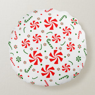 Christmas Peppermint Candy Round Pillow