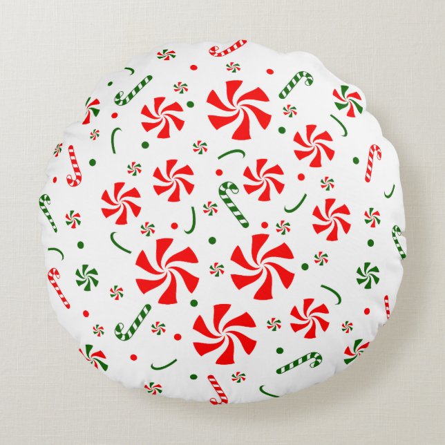Christmas Peppermint Candy Round Pillow (Front)