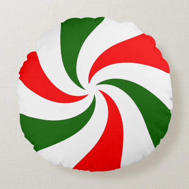 Christmas Peppermint Candy Round Pillow (Front)