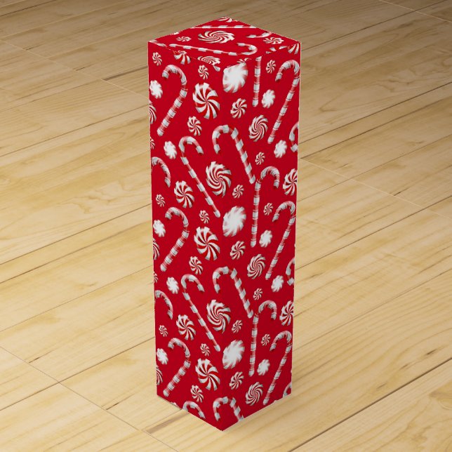 Christmas Peppermint | Candy Swirl Holiday Pattern Wine Box (Front)