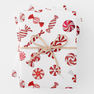 Red and White Peppermint Strip Holiday Christmas Gift Premium Wrapping  Paper 15ft