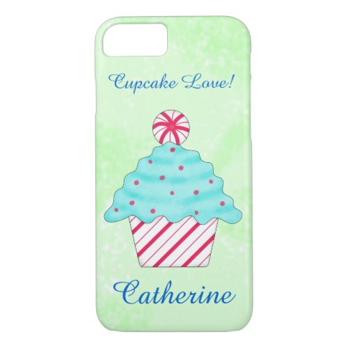 Christmas Peppermint Cupcake Art Name Personalized iPhone 87 Case