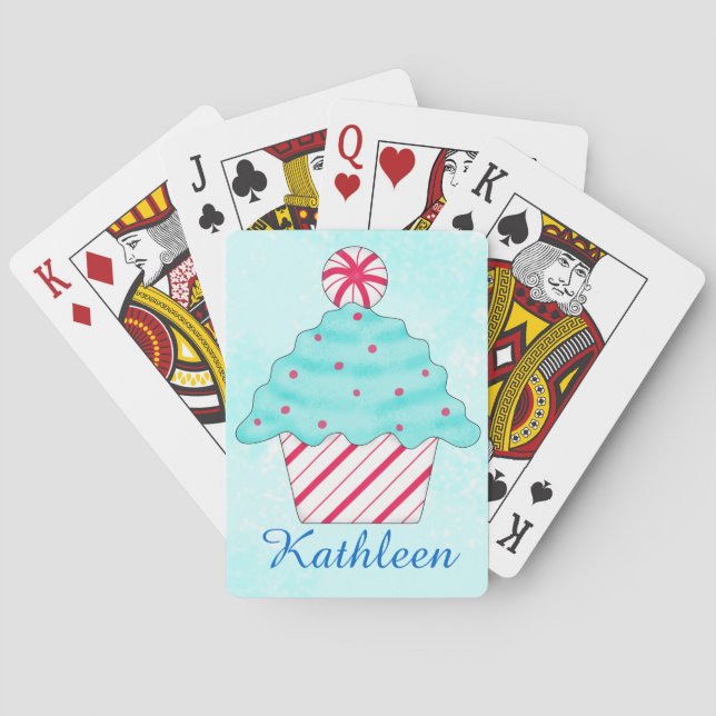 Christmas Peppermint Cupcake Art Poker Cards (Back)