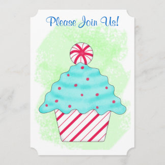 Christmas Peppermint Cupcake Coffee Dessert Party Invitation
