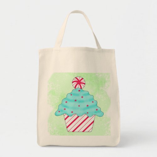 Christmas Peppermint Cupcake Original Art Green Tote Bag