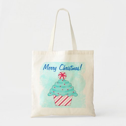 Christmas Peppermint Cupcake Reusuable Shopping Tote Bag