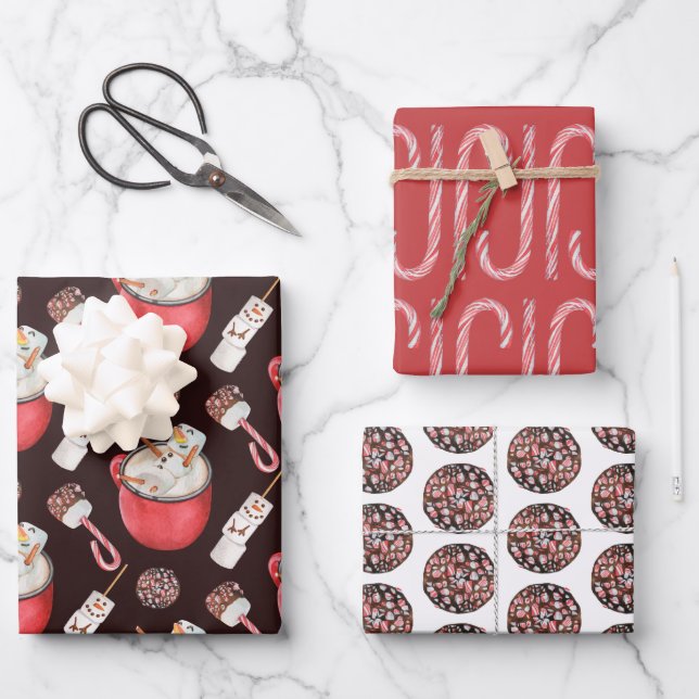 Christmas Peppermint Hot Cocoa Snowman  Wrapping Paper Sheets (Front)