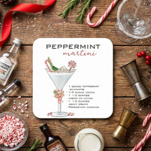 Christmas Peppermint Martini Cocktail Recipe Square Paper Coaster