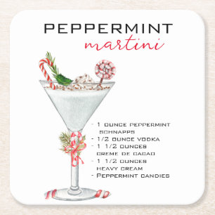 Christmas Peppermint Martini Cocktail Recipe Square Paper Coaster