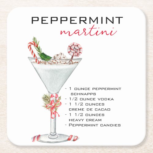 Christmas Peppermint Martini Cocktail Recipe   Square Paper Coaster