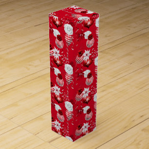 Christmas Peppermint Ornament Floral Ribbon Wine Box