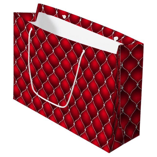 Christmas Peppermint | Quilted Red Luxe Pattern Large Gift Bag (Front Angled)