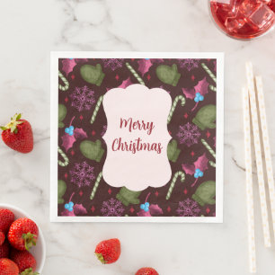 Christmas Peppermint Sticks and Snowflakes Paper Dinner Napkins